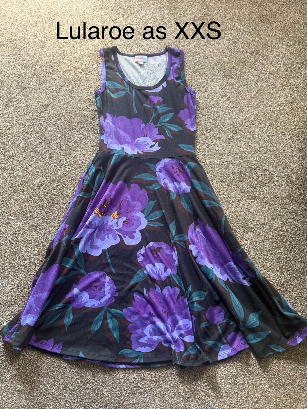 LuLaRoe Black Dress with Purple Floral Print Sz XXS